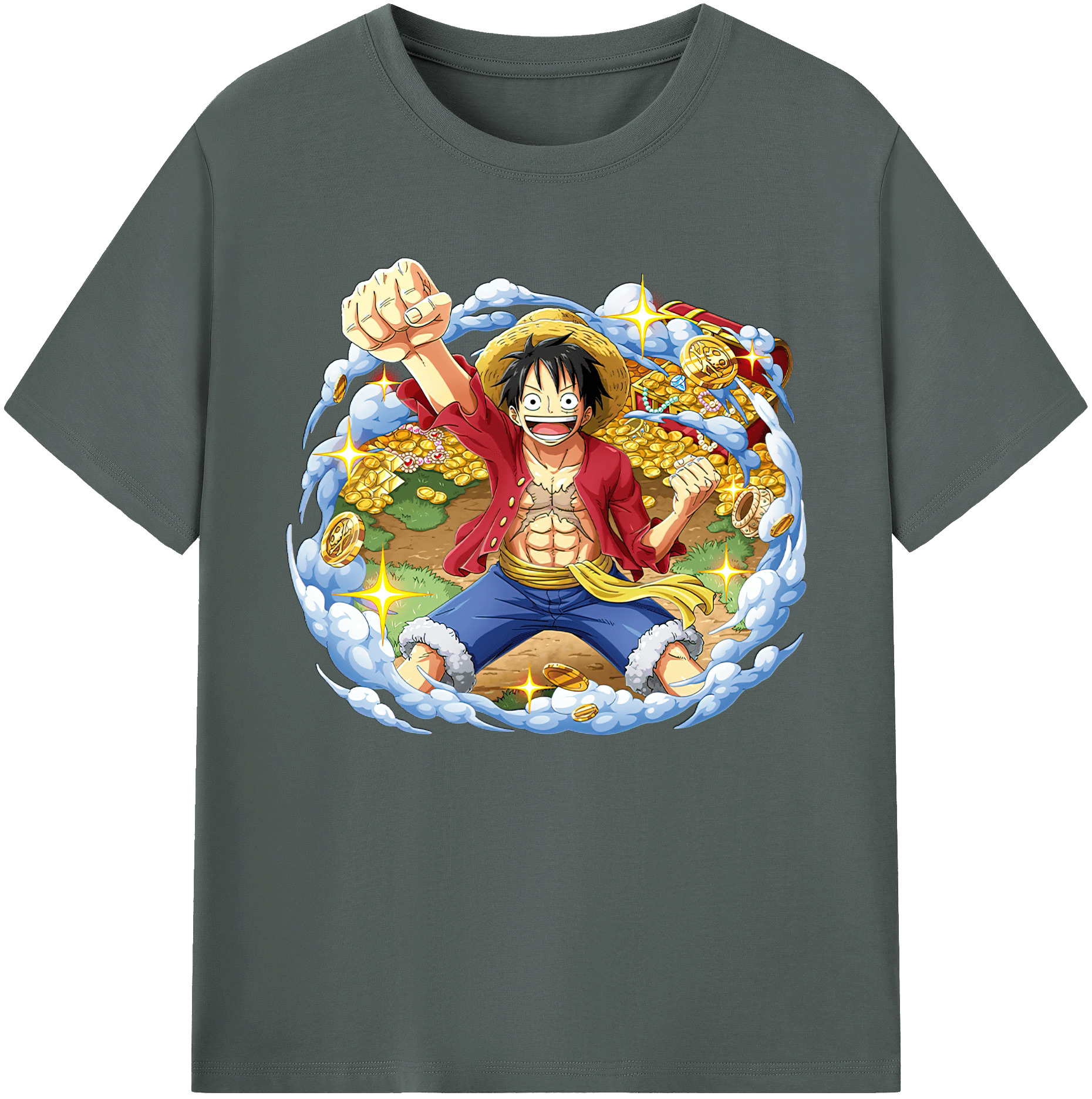 ワンピース モンキー・D・ルフィ ONE PIECE Monkey D. Luffy 綿100％ メンズ半袖Tシャツ｜肌触りやわらか＆通気性